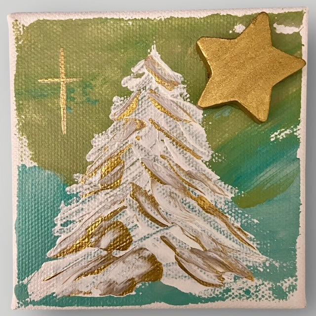 Christmas Tree with Gold Star - Gospel Art Canvas