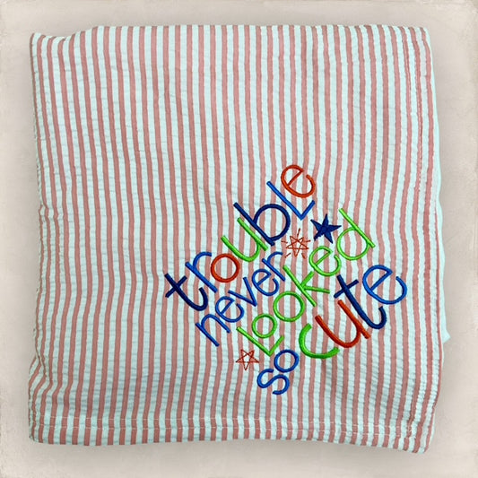 Trouble Never Looked So Cute Minky Blanket - Coral