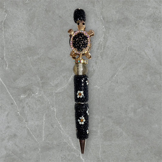 Turtle Treasure beaded pen with turtle charm and ocean?tone beads