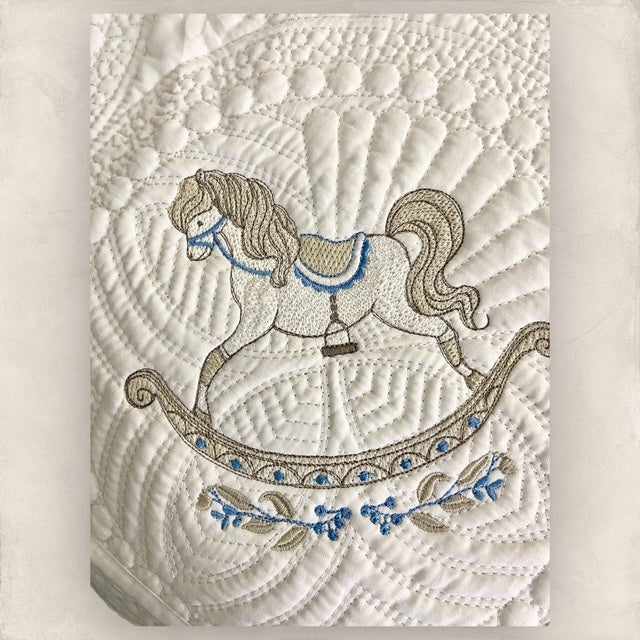 Vintage Rocking Horse Heirloom Quilt Set in Blue - (3 pcs)