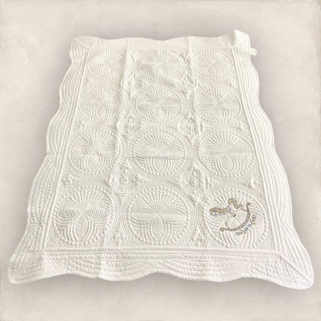Vintage Rocking Horse Heirloom Quilt Set in Blue - (3 pcs)