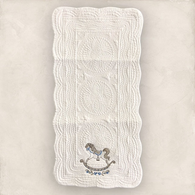 Vintage Rocking Horse Heirloom Quilt Set in Blue - (3 pcs)