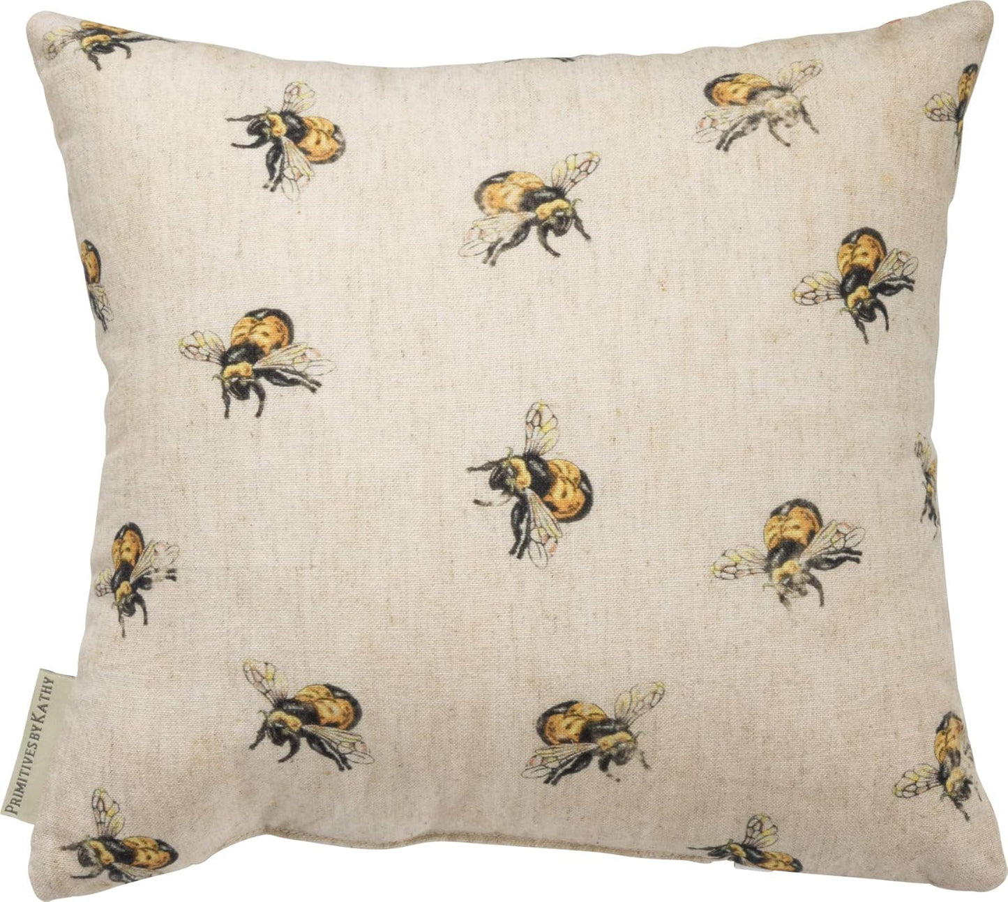 Feedsack‑Inspired Bee Brand Pillow — Linen/Cotton Blend, 12x12