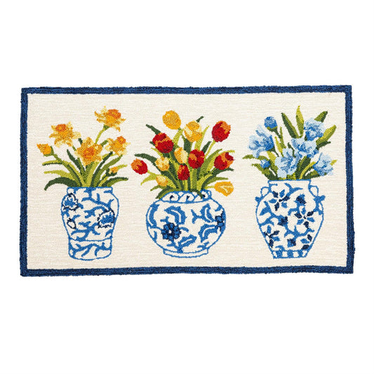 Chinoiserie Bloom Trio Indoor/Outdoor Hooked Rug 24"x42"