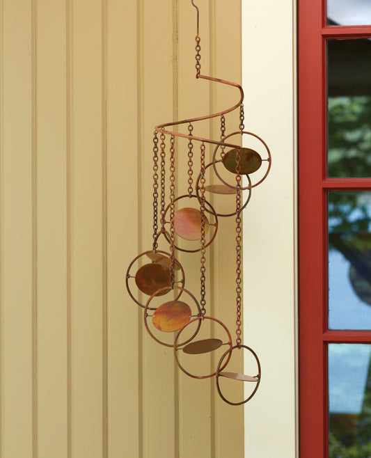 Copper spiral garden spinner, heavy no‑noise outdoor décor, 6.5 by 26 inches