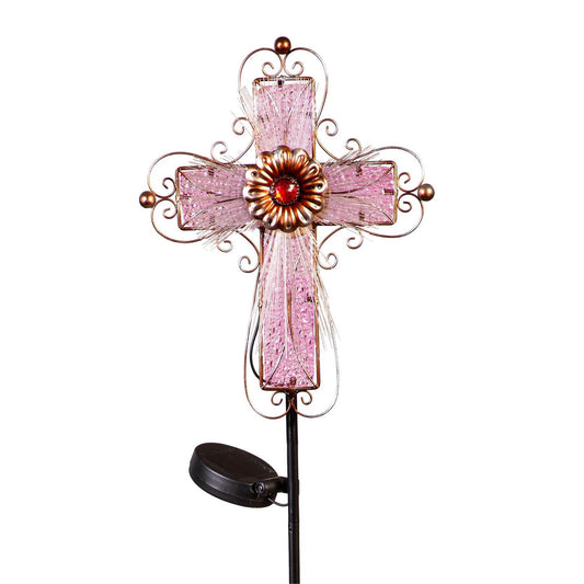 Memorial Garden Stake, Cross Fiber Optic Solar Garden Stake-Sympathy