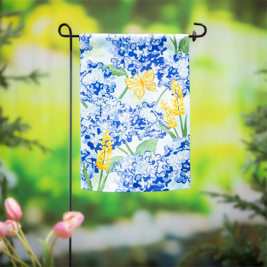 Hydrangeas with citrus accents and butterflies in coastal colors