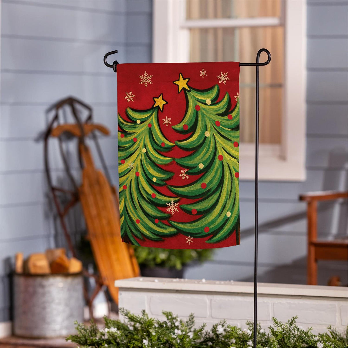 Twin Christmas Trees Garden Flag